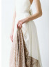 Strapless Sweetheart Neckline Ivory Chiffon Champagne Sequin Wedding Dress